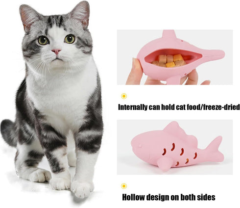 Generic 2Pcs Fish-Shaped Cat Treat Dispenser Toy, Cat Puzzle Feeder, Silicone Chew Food Feeder, Interactive Cats Treat