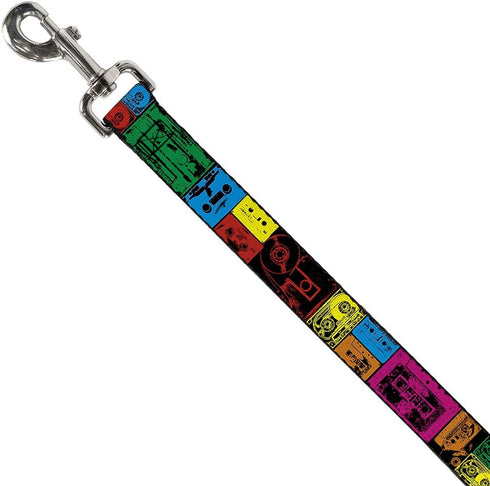 Buckle-Down Pet Leash - Tapes Multi Neon - 6 Feet Long - 1.5" Wide