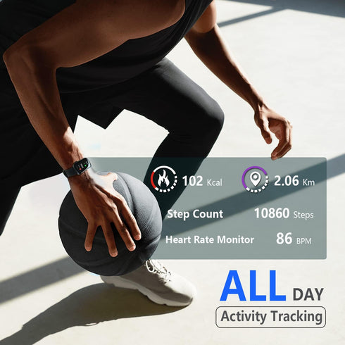 FITVII 24/7 IP68 Slim Fitness Tracker with Blood Oxygen, Blood Pressure, Heart Rate and Sleep Tracking, Waterproof