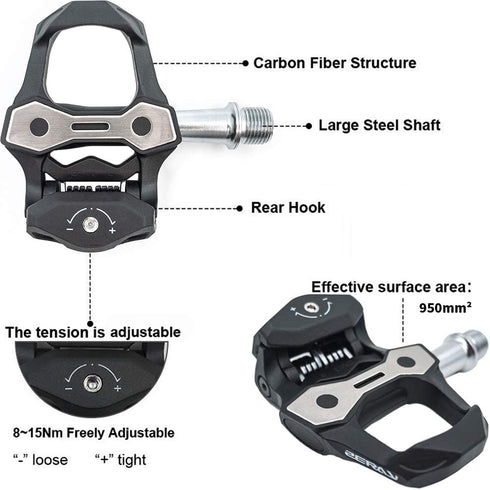 ZERAY Carbon Road Bike Pedals, Clipless Pedals Compatible with Look Keo for Road Cycling