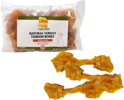Ultra Chewy Turkey Tendon Knotted Bones for Dogs, All-Natural, Long-Lasting Chew Treat, 3.5 Inch, 6 Pack
