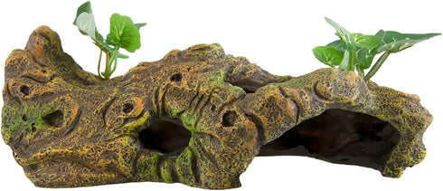 Underwater Treasures Log with Plants for Aquarium Decoration