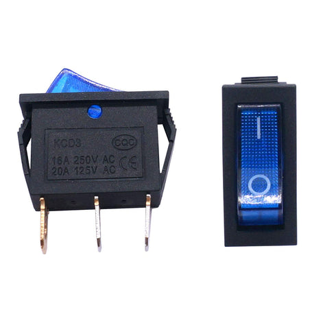 Twidec 5Pcs Rocker Switch Toggle AC 20A/125V, 15A/250V SPST 3 Pins ON/Off Blue LED Light Illuminated Switch