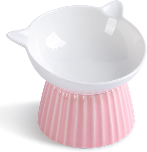 Ceramic Raised Cat Bowl, Tilted Anti Vomit Feeder for Indoor Cats, Microwave & Dishwasher Safe