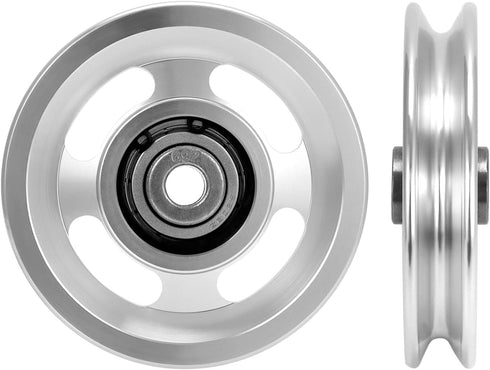 QWORK Universal Aluminium Alloy Bearing Pulley Wheel, 95mm Size, High Load Capacity 660 lbs, 2 Pieces for Gym Equipment