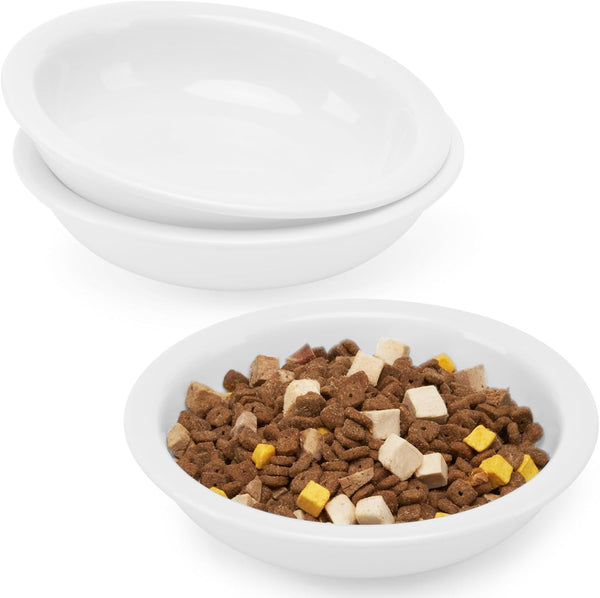 Thicker Ceramic Cat Food and Water Bowls, 3 PCS Whisker Stress Free Cat Dishes, Shallow Pet Food Dish for Cats and