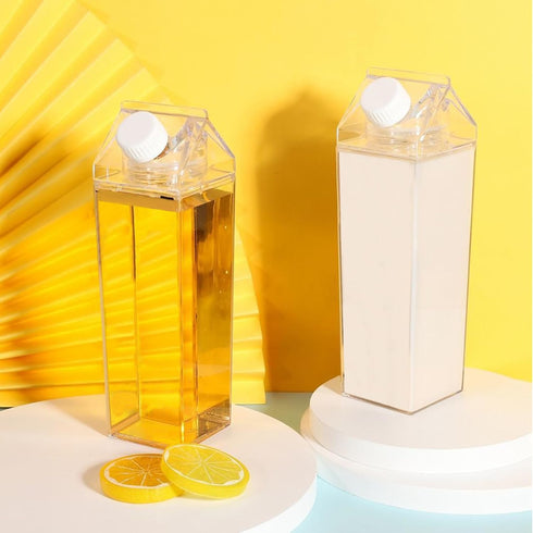 TINSKY 3 Bulk(34Oz) Pcs Milk Carton Clear Water Bottle Plastic Milk Carton Container Reusable Portable Square Juice