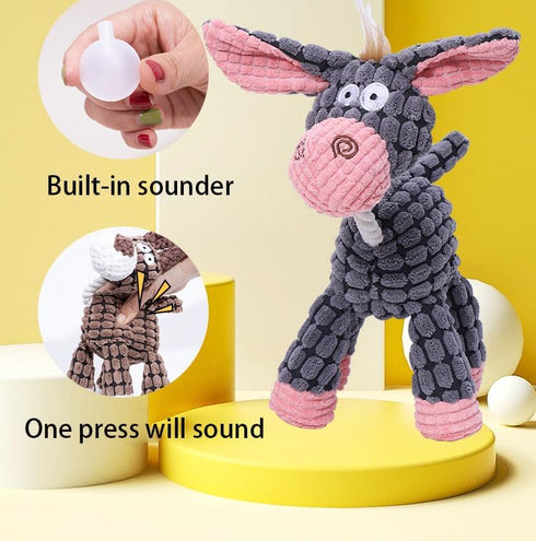 Feill Plush Chew Toys with Squeakers, Soft Dog Toys for Indoor Puppies and Senior Pups (Grey Donkey)