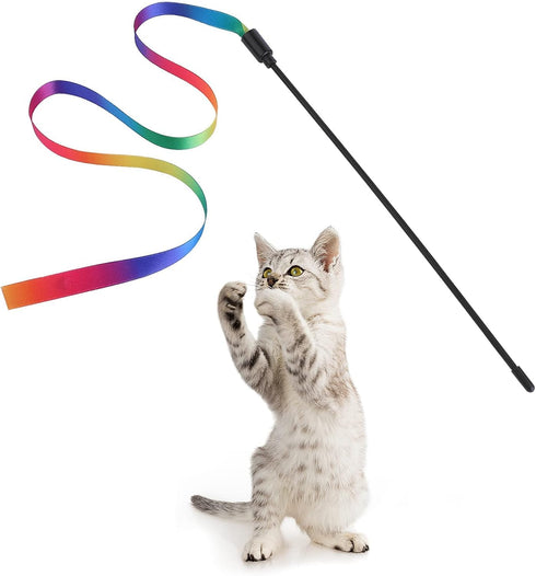 Cat Wand Interactive Toy, 5 Sets Colorful Fabric Ribbon Sticks for Indoor Play, Pet Toys for Kittens