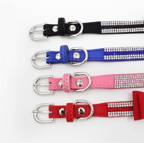Small Dog Collar, Puppy Rhinestone Bow Knot Crystal Diamond Bling Collar for Girl Puppy Cat, Pink XS