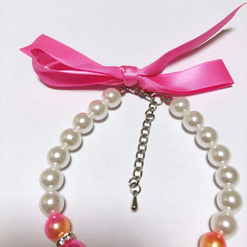 Ombre Pearls Dog Necklace Jewelry for Small Dogs, Bling Rhinestones Cat Wedding Collar, Chihuahua Yorkie Girl