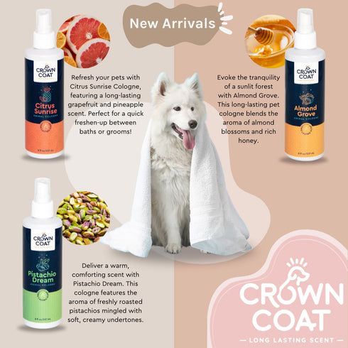 Crown Coat 8 oz Almond Grove Long Lasting Pet Cologne, - Professional Grooming Grade, Natural Perfume Deodorant, New