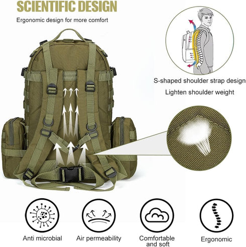 Large Military Tactical Backpack for Men, 40-50L Bug Out Bag, Army 3 Days Assault Pack with Molle System