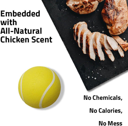 Playology Squeaky Dog Toy, Durable Rubber Interactive Fetch Ball, Chicken Scented for Medium Dogs, Non-Toxic Floating