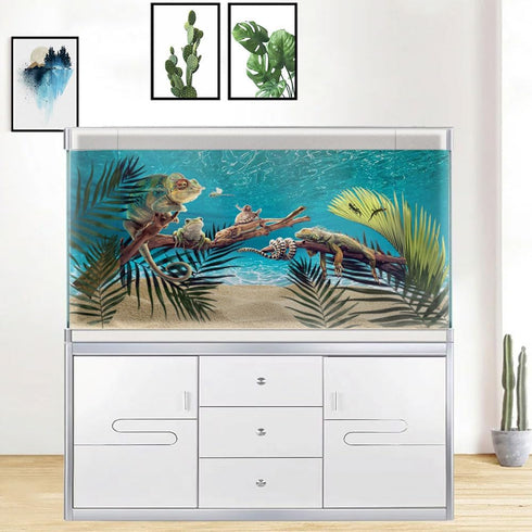 72X18IN Natural Undersea Aquarium Background, Undersea Beach Fish Tank Background with 8 EVA Double-Sided Tape