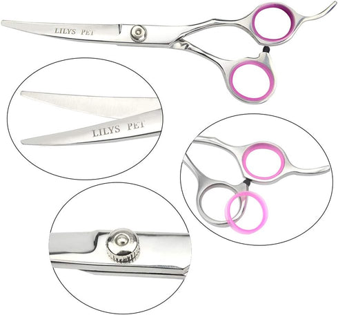 LILYS PET Professional Dog Grooming Scissors Suit, Cutting & Curved & Thinning Shears (6.0")