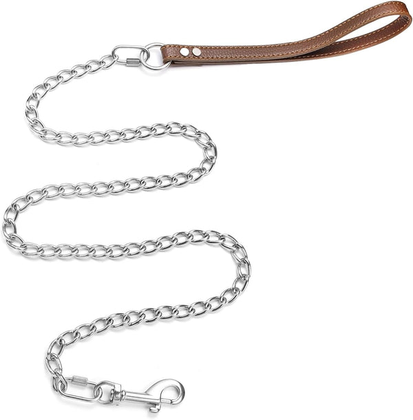 Heavy Duty Dog Chain Leash 4FT/6FT, Chew Proof Stainless Steel Link Leash for Large Medium Dogs, Adjustable Long/Short