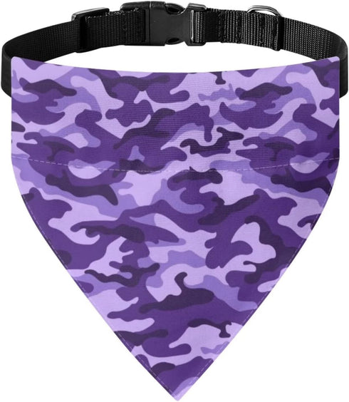 Purple Camo Dog Bandana, Adjustable Dog Collar with Quick Release Buckle, Classic Triangle Scarf (Multiple Sizes