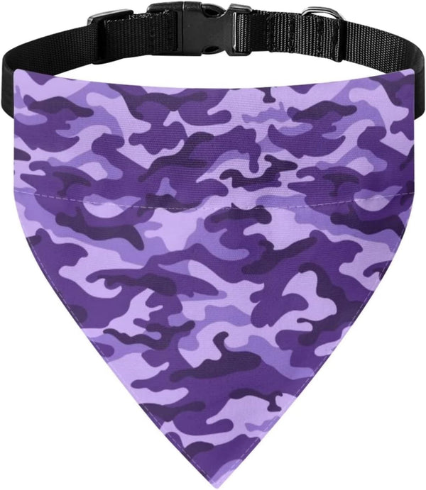 Purple Camo Dog Bandana, Adjustable Dog Collar with Quick Release Buckle, Classic Triangle Scarf (Multiple Sizes
