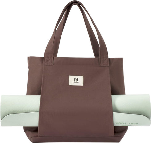 Moyaqi Canvas Tote Bag with Yoga Mat Carrier Pocket Carryall Shoulder Bag