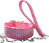 Heavy Duty 2 inches Wide Leather Rhinestone Crystal Diamante Jeweled Dog Collar Chain Leash Set for Pitbull, Bulldog,