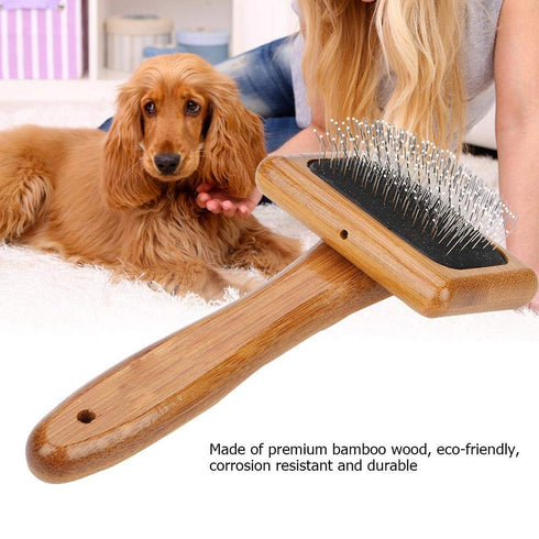 Oumefar Healthy Bamboo Dog Hair Comb, Wooden Brush Massage Grooming Slicker Brush with Rounded Bristles (Charged)