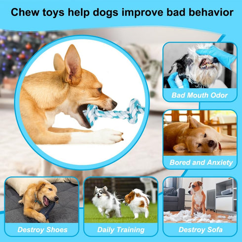Dog Rope Toys, 3 Knots Chew Rope Toy for Medium and Small Dogs, Natural Cotton Pull Rope for Tug of War
