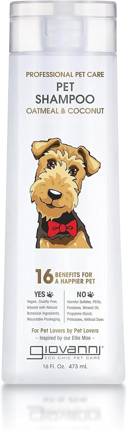 GIOVANNI Professional Pet Shampoo, Oatmeal & Coconut Aloe Vera for All Dog Fur Types, 16 oz