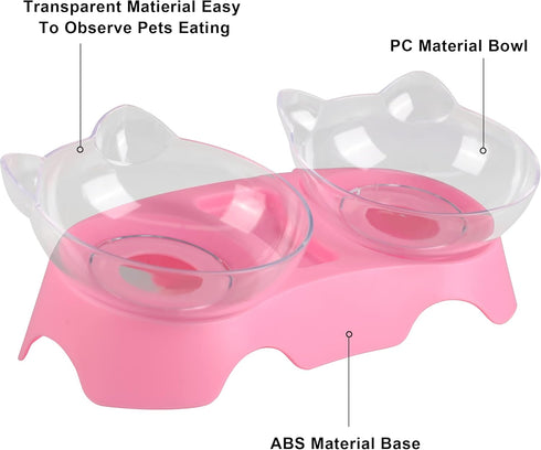 MILIFUN Cat Bowls, Cat Food Bowls Elevated Tilted, Anti Vomiting Kitty Bowls for Puppy and Bunny, Orthopedic Cat Bowls for Indoor Cats. (Pink)