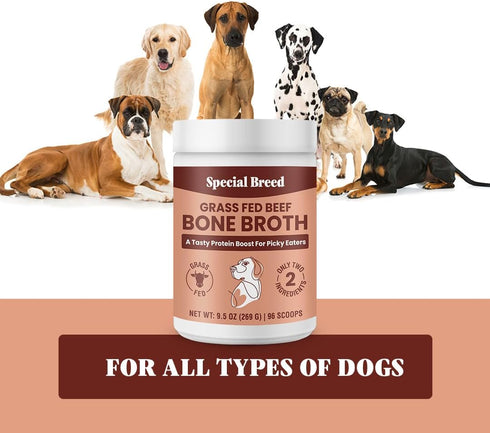 Bone Broth Powder for Dogs and Cats, Grass Fed Beef Broth Food Topper Supplement, 9.5 oz