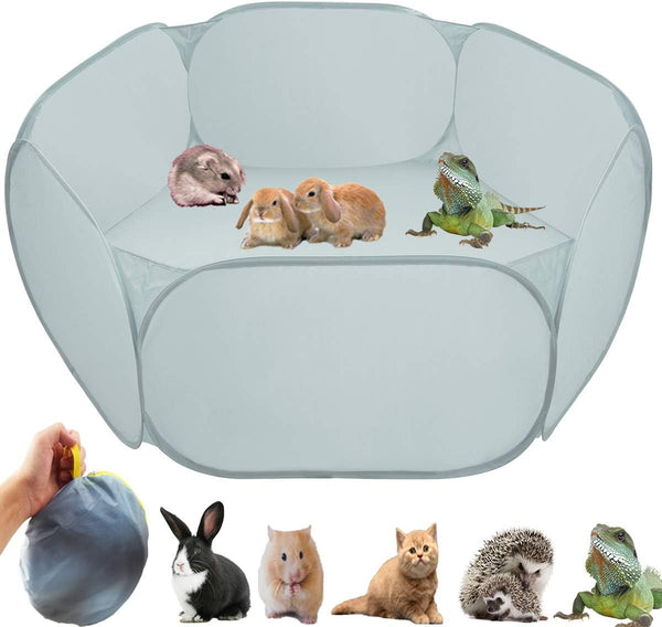 Small Animal Cage Tent Playpen with Fabric, Breathable Transparent Pet Playpen, Portable Yard Fence for Outdoor/Indoor