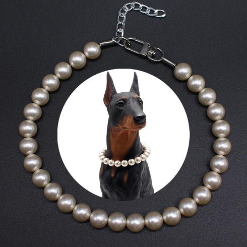 0.55 inch Big Pearl Dog Collar, Elegant Adjustable Necklace for Medium Large Dogs, Strong Stainless Steel Wire Rope