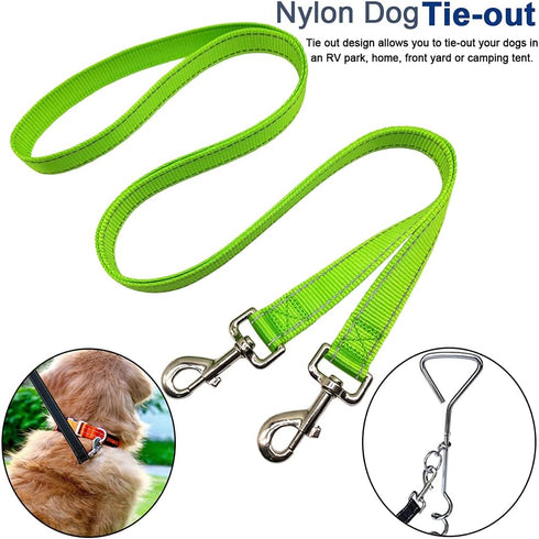 Tie Out Dog Leash, 6FT Nylon 1" Wide Reflective Thick Lead for Medium Large Dogs Indoor Outdoor Camping Green