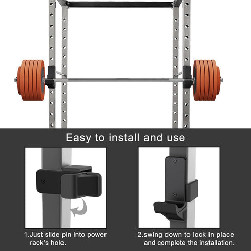 Kipika J-Hooks for 2" x 2" Power Rack, Heavy Duty Steel Hooks with Rubber Pads, Set of 2