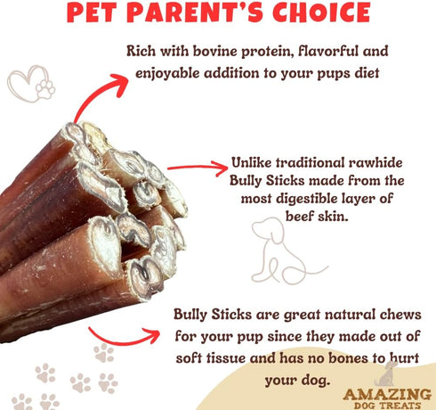 Amazing Dog Treats - 6 Inch Bully Sticks Medium Size (20 Pcs/Pack) - Long Lasting Chews for Small to Medium Dogs