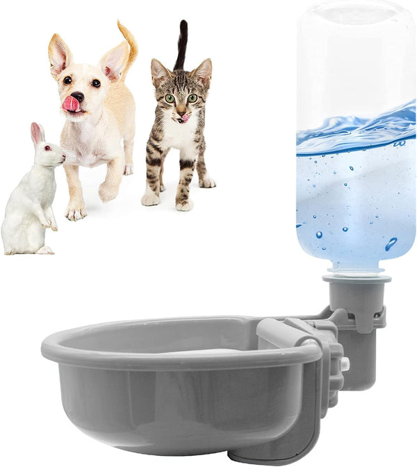 VANNON 16oz Pet Water Bottle, Gravity Dog Water Bowl Dispenser for Small Dogs, Cats, Rabbits, BPA Free, Grey