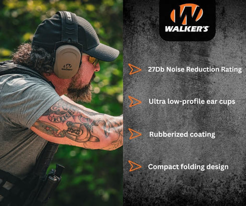 27dB Walker's Razor Slim Passive Earmuffs Ultra Low Profile NRR Light Weight