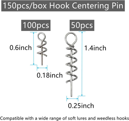 Twist Lock Hook Centering Pin Spring for Fishing, 150pcs/box, Length 0.6in-1.4in