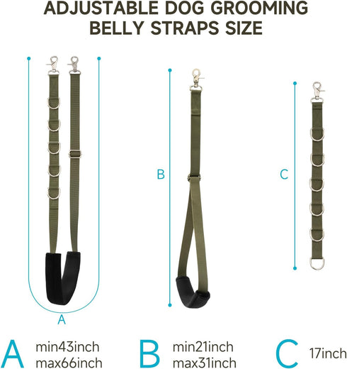Adjustable Dog Grooming Belly Straps, No Sit Haunch Holder Grooming Restraint for Pet Bathing and Grooming (Army Green)