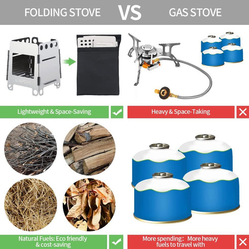 Lixada Camping Wood Stove, Folding Lightweight Stainless Steel Wood Burning Stove for Outdoor Camping