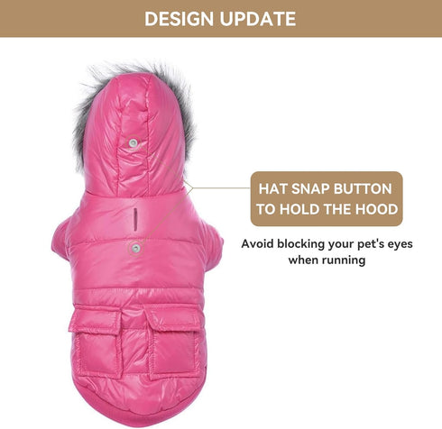 LESYPET Warm Dog Coats for Small Dogs, Waterproof Winter Puffer Jacket, Pink XXL