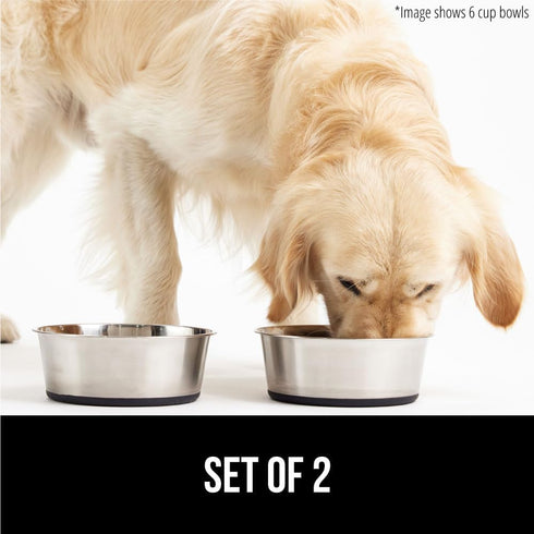 Gorilla Grip Stainless Steel Metal Dog Bowl Set of 2, Heavy Duty Feeding Dishes, BPA Free, Holds 4 Cups (Black)