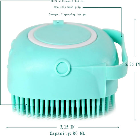Dog Bath Brush, Pet Massage Shampoo Dispenser, Soft Silicone Rubber Bristle Brush for Dogs and Cats Shower Grooming