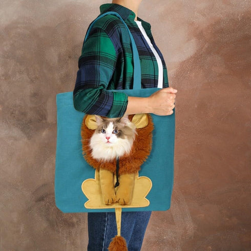 Cat Carrier Tote Bag with Lion Face Hole, Cat Carrier Bag with Head Hole, Cute Lion Shaped Pet Canvas Shoulder Bag Portable Carrying Bag for Small Dogs and Cats Pet Supplies