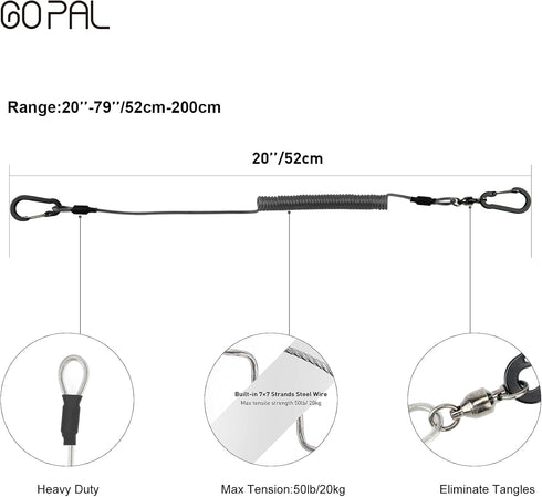 PS1 Heavy Duty Kayak Paddle Leash, Retractable Fishing Rod Tether with 5.9" Belt, 2 Pack