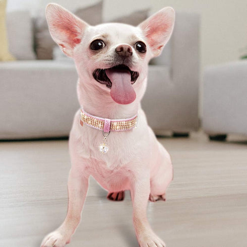 PetsHome Bling Rhinestones Cat Collar, Premium PU Leather with Pendant Adjustable Collars for Big Cat and Small to