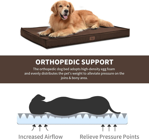 Outdoor Waterproof Dog Bed - Orthopedic Bed for Extra Large Dogs, Egg Foam with Washable Oxford Cooling Cover, Brown