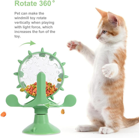 Ipetboom 2Pcs 360 Interactive Pet Windmill Toy Treat Dispenser Slow Food Puzzle for Cats and Dogs Degree Rotating Iq
