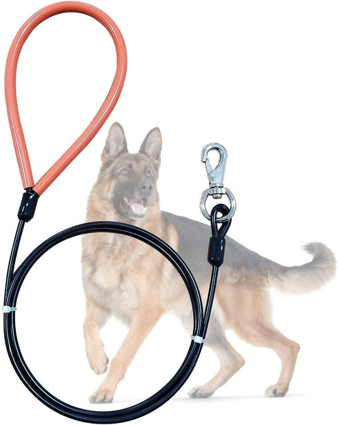 Chew Proof Heavy Duty Dog Leash for Dogs Up to 250 Pounds, Metal Cable Lead with Soft Padded Handle, 5 Feet Long, Black