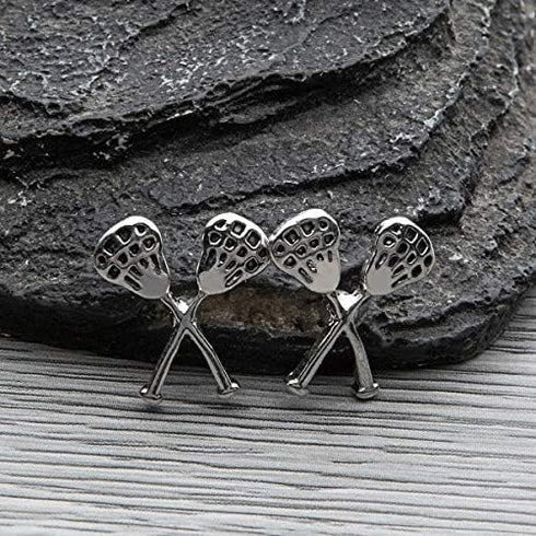 Silver Plated Lacrosse Stick Stud Earrings – Lightweight Hypoallergenic Sports Jewelry for Women, 1/2 Inch